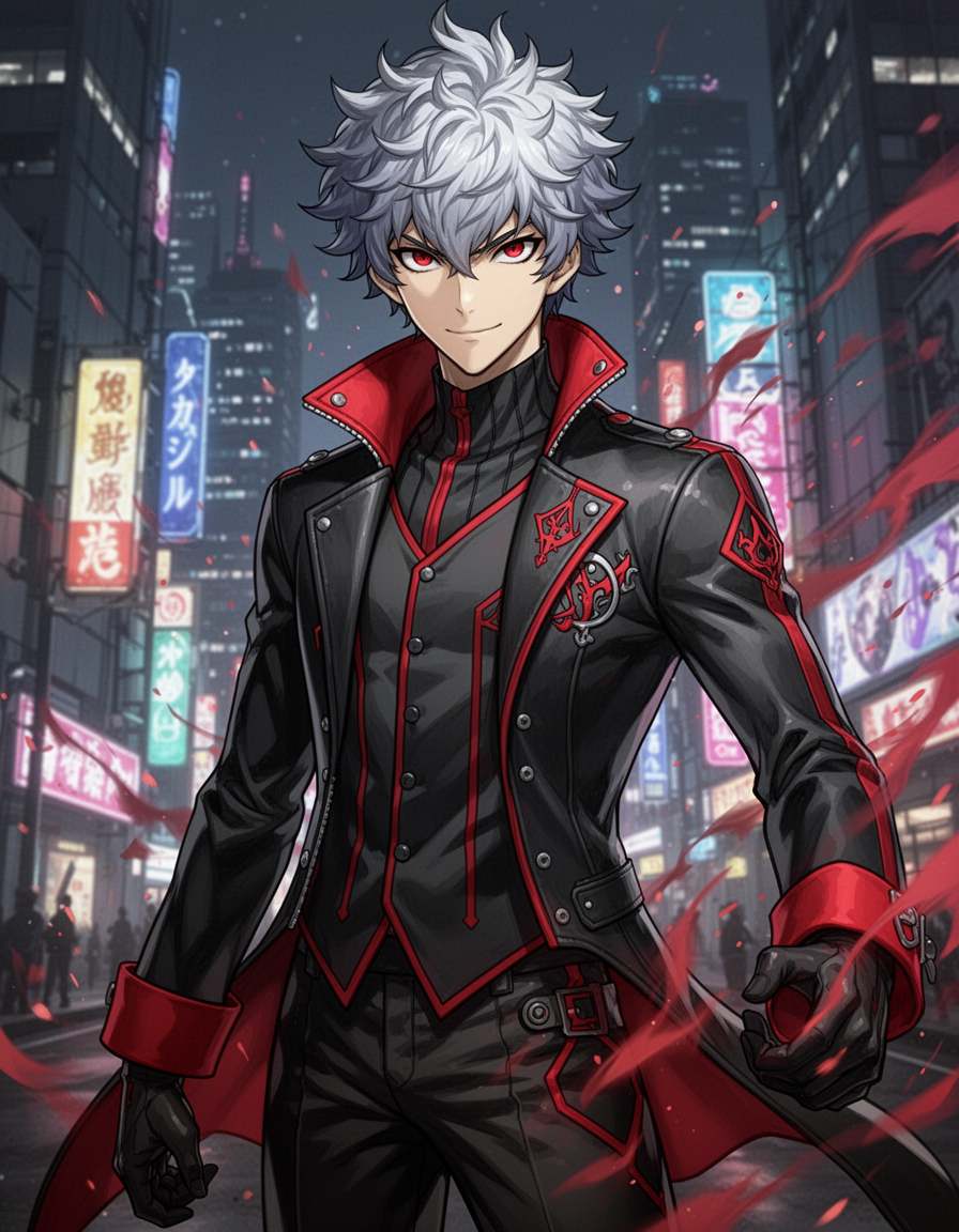 ren amamiya, donning the iconic persona 5 joker outfit, stands confidently, the sleek black jacket with its red accents and stylized detailing a testament to his rebellious persona, his eyes gleaming with determination as he embodies the leader of the phantom thieves, his sharp jawline and distinctive hairstyle a perfect match for the charismatic hero, exuding an aura of fearless defiance and unwavering conviction, with the joker outfit's intricate design and bold colors accentuating his dynamic presence, as the embodiment of ren amamiya, the hero who challenges the darkness and fights for justice.