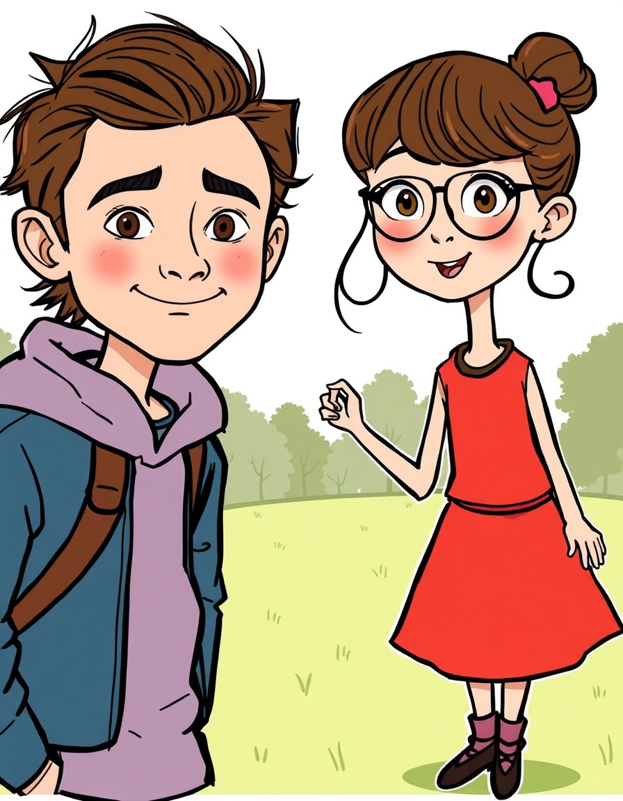 Transform the subject from the uploaded image into a character in the style of Charlie and Lola (children's cartoon). Match the official cartoon look - thin sketchy outlines, flat colors, childlike proportions, playful hand-drawn charm, and simple textures.
Retain the subject's original clothing, hairstyle, facial features, accessories, skin tone, pose, and expression - but reinterpret them as if they belong in the Charlie and Lola can I upload a