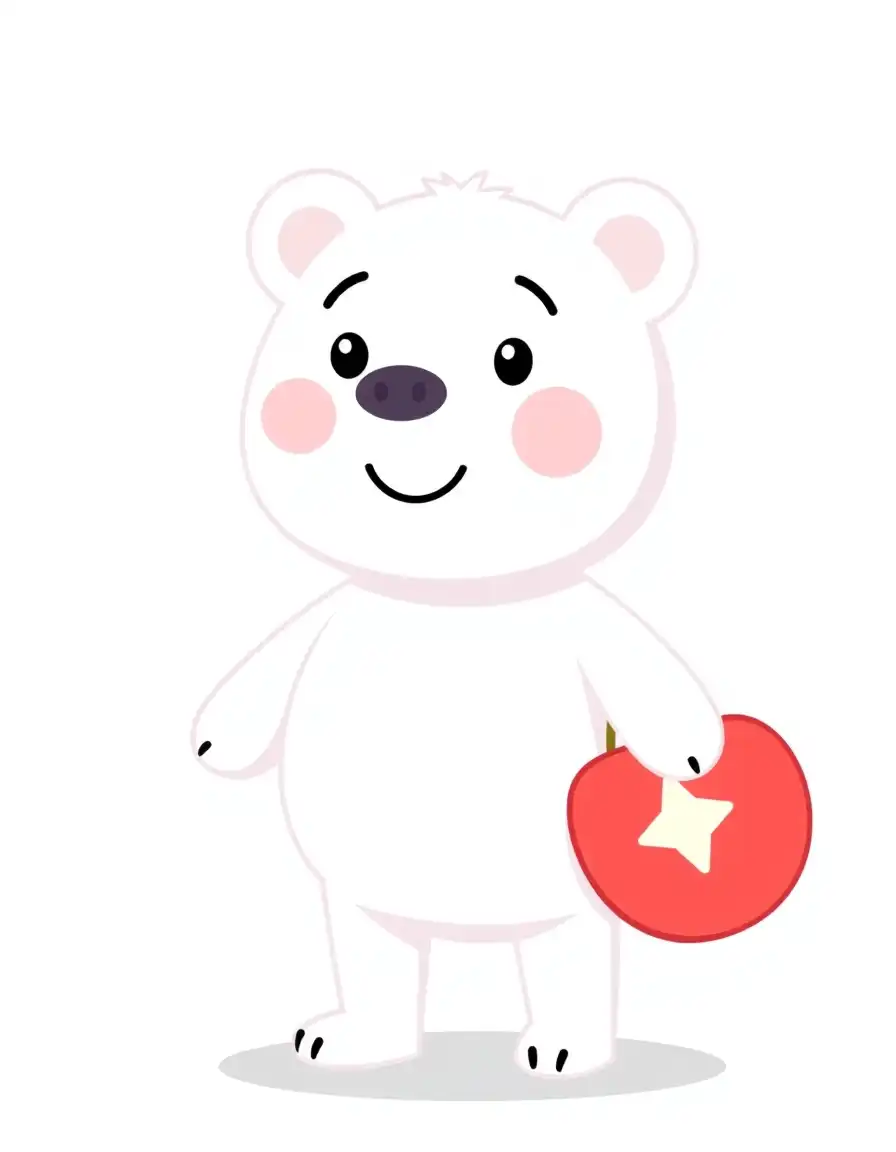 White teddy bear man cartoon like character. Simple minimal style. Like Peppa pig.