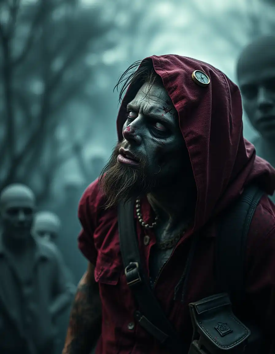 A zombie apocalypse survivor, zombie surrosurrounding him