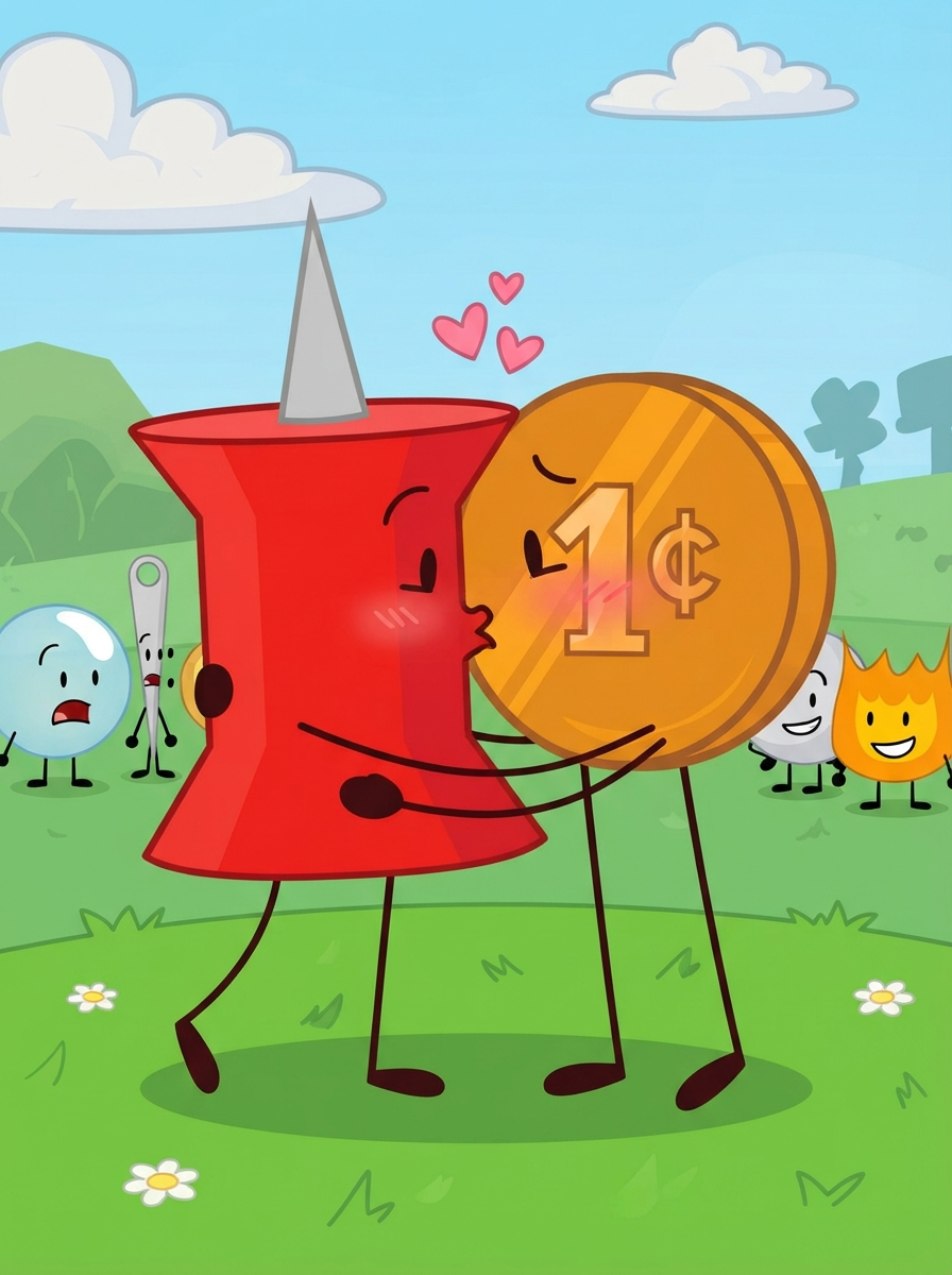 Add 2 characters from bfdi 1 boy character and 1 girl character they kiss