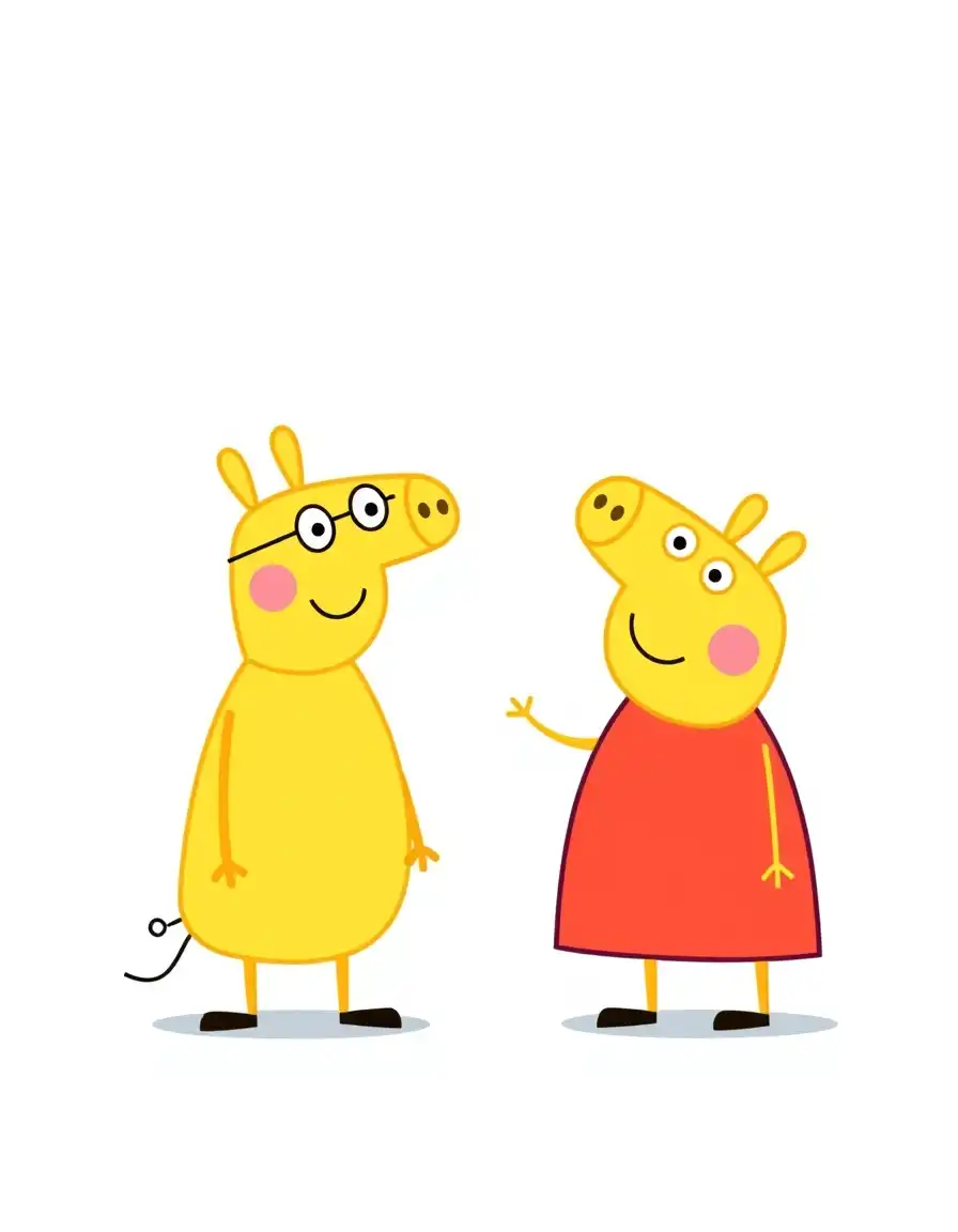 Yellow man cartoon like character. Simple minimal style. Like Peppa pig.