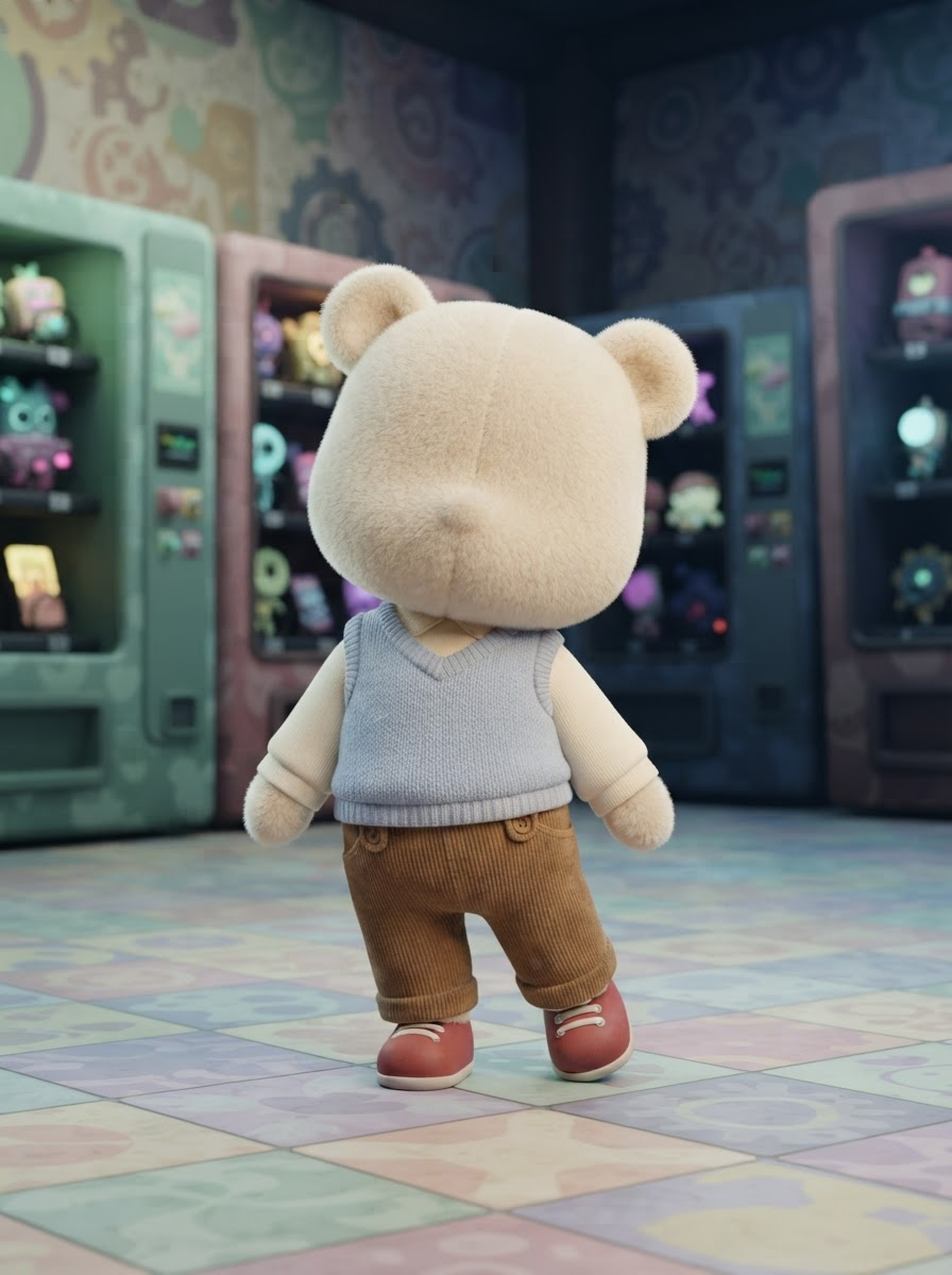 a small, soft-bodied Toon critter, blank canvas of fuzzy fur, no colors or face yet, standing wobbly-cute in Dandy's World's rounded storybook style, in the style of Dandy's World, cute 3D toon render, pastel-but-eerie colors, whimsical vending-machine world, full-body character portrait, centered, relaxed lively stance. SFW, everyone fully clothed in modest attire. Crisp detail, sharp focus, rich lighting, highly detailed