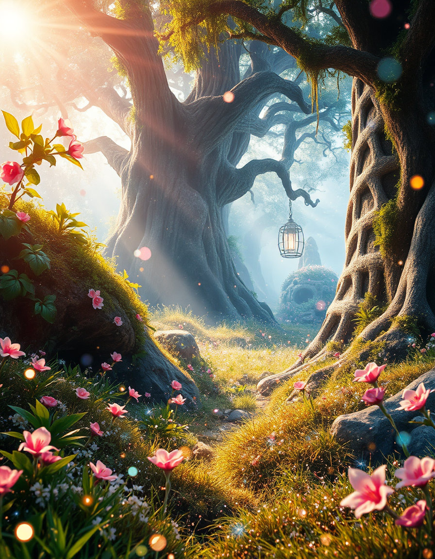 in a realm of enchanting, whimsical, and dreamlike quality, an abstract particle field takes center stage, comprising glittering, microscopic sparks that dance and shimmer with an iridescent sheen. these starburst lens flares burst forth like tiny galaxies, casting an ethereal glow across the surrounding environment. amidst the infinite depth illusion, macro-scale texture and vibrant, sparkling details converge, evoking a sense of contemporary digital surrealism and magical realism.
gold and silver accents are woven throughout this mystical landscape, accented by magical star dust that twinkles and sparkles with a soft, diffused light. as rays of point light sources (starbursts) emanate, their warm pink and cool blue hues intertwine, casting gentle, soft shadows across the scene. the quality (hard / soft) of the lighting shifts towards the soft, diffused, and glowing, creating an atmosphere of calm, serenity, and meditation.
in the background, soft bokeh orbs and diffused light blend together, forming an ethereal haze that suspends time and partakes in the timeless, eternal twilight ambiance. the value & contrast of the image are high-key, with a low dynamic range and soft contrast, drawing the viewer's attention to the intricate, high-definition particle field. volumetric glow accents abound, imbuing the scene with intricate, interlacing patterns.
to the left, lush biomorphic elements burst forth in a colorful display, seamlessly integrating with the main particle field. vibrant green leaves, climbing vines, and blooming flowers mingle among mossy overhangs and grassy undertones. delicate pink and red flowers brush against intricate, twisted tree branches, echoing the whimsical, dreamlike atmosphere. the absence of photographic realism fosters an air of illustrative lushness, a deliberate style choice that exalts the fantastical essence of the environment.
meanwhile, an enchanted forest unfolds in the background, as gnarled trees and ancient rock formations evoke an old-world, mystical quality. whimsical, starry-blue windows, adorned with twinkling fairy lights, create an inviting ambiance that embodies the essence of strawberry shortcake's charming world. amidst this setting, a modern, fashion-forward twist on the beloved character is juxtaposed, featuring a bold, playful style in bold reds, blues, and whites, replete with a voluminous, curly wig and vibrant, colorful motifs.
in this mystical realm, vibrant colors dance across the horizon, bathed in an ethereal glow, where magic, color, and whimsy come together in delightful, dreamlike harmony. the atmosphere is timeless and enchanting, full of gentle light and wonder, blending the dreamlike, magical, and real in perfect harmony.
