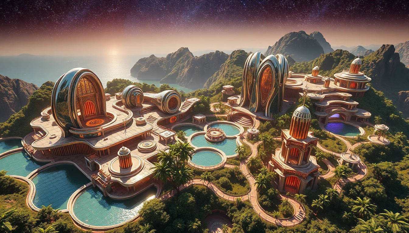 photorealistic 3d hdr render of an expansive aerial‑isometric scene blending a water‑based megastructure and a fractal maze mega‑palace within a futuristic urban‑mega‑structure. dominant landscape: coastal‑mountain artificial region of interlocking octo‑tori towers with glossy chrome and murano glass facades, mirrored water ponds cascading down terraced levels, integrated ocean‑land infrastructure. sunlight filters through emerald‑malachite and carbon‑fiber surfaces, producing high‑contrast lighting, deep shadows and bright specular highlights on titanium ribs and copper‑gradient bars. at the heart, an infinite 3d fractal maze of mirrored corridors, spiraling staircases, crystalline arches and romanesco‑shaped towers rises under a star‑filled horizon, bathed in luminous haze. surrounding the maze, a water‑power megastructure rises with interlocking octo‑tori towers, luminous murano glass sculptures, solar‑pod platforms and wind‑light vawt lampposts, illuminated by lava‑glow volcanic lighting that casts molten orange‑red highlights fading into deep crimson shadows and blue‑black depths, while amber‑blue mist swirls around aqueducts. subtropical forest canopies, bamboo groves, fern geometry and wildlife corridors dominate the scene, rendered in a palette of deep burgundy, soft blush pink, dusty rose and antique gold, with late‑afternoon golden‑hour lighting and subtle solarpunk optimism.photorealistic 3d hdr render of an expansive aerial‑isometric scene blending a water based mega‑structure and a maze mega‑builds metro‑palace within a futuristic fractal urban‑mega‑structure environment. the dominant landscape is a coastal‑mountain artificial‑mountain region of interlocking octo‑tori towers, glossy chrome and murano glass facades, mirrored water ponds that cascade down terraced levels, and integrated ocean‑land infrastructure. sunlight filters through scattered emerald‑malachite and carbon‑fiber surfaces, creating high‑contrast lighting with deep shadows and bright specular highlights that glint off titanium ribs and copper‑gradient bars. at the heart of the scene, a 3d fractal maze habitat stretches infinitely: endless mirrored corridors, spiraling staircases, crystalline arches, and romanesco‑shaped towers rise under a star‑filled horizon, bathed in luminous haze and heat‑haze glow. extreme telephoto compression flattens layers, producing stacked silhouettes and kaleidoscopic reflections. bold crude outlines and rough brushwork accentuate the majestic atmosphere, rendered in a palette of deep burgundy, soft blush pink, dusty rose, and antique gold. surrounding the maze, the water power megastructure home rises with interlocking octo‑tori towers, glossy chrome surfaces, luminous murano glass sculptures, solar‑pod platforms, and wind‑light vawt lampposts. lava‑glow volcanic lighting pours from below, casting intense orange‑red molten highlights that fade into deep crimson shadows and blue‑black depths, while amber‑blue mist swirls around coiled aqueducts and reservoirs. the broader urban‑mega‑structure layers additional soaring fractal towers, low‑poly chrome constructions, and mirrored water reflections that shift iridescently across an organic, psychedelic composition. converging lines and expansive depth are emphasized by a wide‑angle 24‑35mm perspective, creating dynamic composition and optical illusion effects. encircling the entire region, mega region hydro‑hub infrastructure weaves celtic‑knotwork engineering with futuristic octo‑tori‑stellation sets, forming aerial fractalgon megastructures that echo indonesian batik textures—layered indigo, soga brown, and cream dyes with crackle‑line veined patterns. water flows through mirrored ponds and chrome‑glass towers, reflecting light and highlighting high‑contrast lines that trace over‑under aqueduct interlaces. overlaying the landscape is a translucent fractal tertiary tessellation grid rotated 22.5°, with golden‑light threads visualizing energy flow networks and mathematical annotations (verhulst, logistic, henon, mandelbrot) subtly floating near key nodes. population nodes glow proportionally to their logistic ratios, while settlement clusters follow henon attractor patterns, creating a harmonious blend of geometry and ecology. the ecosystem dominates 77 % of the view: subtropical forest canopies, bamboo groves, fern geometry, romanesco broccoli spirals, coral‑like lattices, and l‑system growth patterns intertwine with the built environment. green corridors, bioswales, and meandering streams trace fractal watersheds, while wildlife—deer, birds, pollinators, and bat roosts—populate corridors and canopy layers. human settlements appear as compact nodes with warm amber‑green lighting, companion animals and livestock integrate seamlessly, and vertical farms bloom in vibrant amber‑green tones. overall mood is aspirational solarpunk optimism, captured in late‑afternoon golden‑hour lighting, with naturalistic color grading of desaturated earth tones accented by selective gold and emerald highlights. the image is rendered with photogrammetry, pbr workflow, subsurface scattering, ray‑traced global illumination, caustic rendering, and ultra‑high‑resolution 8k detail, ensuring hyper‑detailed micro‑textures, fine surface imperfections, and crystal‑clear reflections across every element. ## RESILIENT HABITAT CODEX - IMAGE RENDERING INSTRUCTIONS
**Configuration ID**: SITE-2412_DECENTRALIZED_MR6P6SDF ### PRIMARY VISUAL SCENE
Aerial-isometric view of Site-2412, a urban hub resilient habitat hosting 30,900,109 inhabitants within a subtropical bioregion. distributed network of small nodes, fractal settlement patterns, organic clustering, peer-to-peer connections visible as golden light threads district-wide patterns, interconnected zones, visible green corridors, mid-scale infrastructure ### COLOR PALETTE & ATMOSPHERE
balanced earth tones with vibrant ecosystem greens, 70-85% natural coverage, harmonious integration
Climate: subtropical forests, meandering waterways, bamboo groves, layered canopies
Lighting: natural diffused sunlight with 23% visible built structures creating focal points against 77% ecosystem dominance. ### GEOMETRIC & FRACTAL PATTERNS
geometric overlay following 22.5°° rotation, fractal tertiary tessellation pattern with 0.5-5km nested spacing rhythms FRACTAL MATHEMATICAL OVERLAY (77% Ecosystem / 23% Developed): ▸ VERHULST EQUATION (Population-Carrying Capacity): P(n+1) = P(n) + C·P(n)·(1 - P(n)/K) C = 2.8 (fertility coefficient, subtropical optimized) K = 30900109 × 0.77 (carrying capacity with ecosystem factor) Visual: Population nodes glow with intensity proportional to P/K ratio ▸ LOGISTIC FUNCTION (Chaos-Informed Settlement): P(n+1) = C·P(n)·(1 - P(n)) Operating in stable regime: C = 2.8 (below bifurcation threshold 3.57) Visual: Settlement spacing avoids chaotic overcrowding, stable period-2 oscillation in zoning ▸ HENON ATTRACTOR (Fractal Clustering Dynamics): X(n+1) = Y(n) + 1 - 1.4·X(n)² Y(n+1) = 0.3·X(n) Visual: Settlements distributed in chaotic attractor pattern with mixing properties Points cluster fractally while maintaining biodiversity corridors ▸ FRACTAL DIMENSIONS: • Minkowski Dimension: D_M = log(N)/log(1/ε) ≈ 1.8 for habitat network • Hausdorff Dimension: D_H = log(3)/log(2) ≈ 1.585 for ecosystem corridors • Box-Counting: D_B ≈ 1.7 (between line and plane, optimal for life) Visual: Self-similar patterns repeat across 7 scales (20km → 250m) ▸ MANDELBROT SET INTEGRATION: Z(n+1) = Z(n)² + C Visual: Mandelbrot-like boundaries between 23% developed & 77% wild zones Self-similar "bays" of habitat creating maximum edge diversity Windows of order within complexity at fractal boundaries ▸ GRID ROTATION FORMULA: θ = 22.5°° | Scales: 20km, 10km, 5km, 2.5km, 1km, 500m, 250m Pattern: Fractal Tertiary tessellation with rotational symmetry ▸ SETTLEMENT WAVE-FORM DISTRIBUTION: D(r) = D₀·e^(-r/L)·cos(2πr/λ) L = 5-10km decay length | λ = wavelength Visual: Wave interference patterns create density peaks at node centers ▸ CORRIDOR WIDTH (Verhulst-Adjusted): W(x) = W₀·(1 + 0.23·sin(2πx/P))·(K_local/K_max) W₀ = 3000-5000m base width Visual: Organic width variation following population pressure gradients ▸ DENSITY DECAY DISTRIBUTION: ρ(r) = ρ_max·(1 - r²/R²)^(3/2)·[1 - P(r)/K] R = 5-10km maximum radius Visual: Smooth density gradients from dense cores to wilderness ▸ BIODIVERSITY INDEX (Fractal-Enhanced EHI): B(t,x,y) = B_max·(1 - e^(-kt))·(0.77 + 0.23·H)·F_d t = 1 years | k = recovery rate | F_d = fractal diversity Visual: Biodiversity "heat map" with fractal clustering hotspots ▸ ENERGY FLOW NETWORK (Henon-Distributed): E(x,y) = E₀·[H_x(n) + H_y(n)] Visual: Energy pathways follow chaotic attractor geometry (efficient but organic) ▸ WATER CASCADE (Logistic-Regulated): Q(h) = Q₀·√(h/h_max)·[1 - W_use/W_capacity] Visual: Terraced retention forming fractal watersheds with 95% recycling ▸ MULTI-SPECIES COHABITATION DENSITY: S_total = S_human + 0.3·S_companion + S_wild(fractal) + S_livestock(rotational) Visual: Overlapping habitat layers - humans, companion animals, wildlife, livestock Species distributions follow different attractor patterns for niche separation ### ARCHITECTURAL INTEGRATION
biomimetic architecture, fractal roof patterns, earth-integrated structures, natural material palette (timber, stone, living walls)
Building-to-Nature Ratio: 23% built, 77% ecosystem (visible in composition)
Settlement morphology follows fractal expansion: central dense node with recursive fractal branching at 22.5°° intervals
Height Restrictions: Max 6 stories, human-scale proportions, sky visibility maintained ### ECOSYSTEM & BIODIVERSITY Ecosystem Recovery State: Immediate (0-2yr)
• Canopy Coverage: 40-60%
• Wildlife Corridors: 0.5-5km nested width, continuous green infrastructure
• Water Features: bioswales, retention ponds, meandering streams following natural hydrology
• Native Species: dominant flora with 85% indigenous species
• Vertical Stratification: ground cover → understory → canopy layers visible ### TECHNICAL VISUALIZATION ELEMENTS
• Overlay translucent geometric grid showing Fractal Tertiary tessellation
• Subtle mathematical formula annotations floating near key infrastructure nodes
• Energy flow visualized as golden light threads connecting buildings
• Water systems shown as blue-cyan flowing networks
• Food production (vertical farms, rooftop gardens) in warm amber-green tones
• Transportation: minimal visible roads, emphasis on pedestrian paths and green corridors ### MOOD & STYLE
Aspirational solarpunk aesthetic, scientifically grounded optimism, harmonious human-nature integration, photorealistic rendering with subtle holographic data overlays, late afternoon golden hour lighting, sense of living ecosystem with human habitat seamlessly embedded, visible biodiversity with people, flora, and fauna coexisting. ### RENDERING SPECIFICATIONS
• Perspective: 45° isometric aerial view or drone perspective at 4,334 km² scale
• Resolution: Ultra high resolution, 8K quality
• Style: Photorealistic with subtle parametric design elements, architectural visualization meets ecological science
• Emphasis: Show the INTERLOCK between built environment (23%) and ecosystem (77%)
• Fractal Details: Visible at multiple scales from building details to regional patterns ### TECHNICAL PARAMETERS FOR AI IMAGE GENERATION
Model: Architectural visualization + ecological landscape rendering hybrid
Prompt Weight Distribution: • Ecosystem Dominance: 0.77 (primary visual weight) • Architecture: 0.23 (integrated but not dominant) • Fractal Patterns: 0.18 (visible mathematical beauty) • Mathematical Overlays: 0.10 (subtle formula annotations) • Multi-Species Integration: 0.12 (visible biodiversity) Negative Prompt: urban sprawl, monoculture, car-centric design, concrete dominance, gray industrial zones, ecological deserts, species isolation, chaotic overdevelopment (C > 3.57 bifurcation), megacity density, ecosystem fragmentation Aspect Ratio: 16:9 (landscape/bioregional) or 3:2 (architectural detail)
Seed Strategy: Use Fibonacci sequence (1,1,2,3,5,8,13,21,34,55,89...) or golden ratio φ=1.618 for natural fractal generation
Iteration Depth: 7 levels of fractal recursion matching spatial hierarchy
Chaos Parameter: a=1.4, b=0.3 (Henon stable mixing regime)
Population Parameter: C=2.8 (stable logistic growth, pre-bifurcation) ### SPECIES COHABITATION VISUALIZATION
Visual Layers to Show: ✓ Human settlements: compact nodes, warm lighting, visible activity ✓ Companion animals: dogs/cats in shared spaces, bird perches on buildings ✓ Wild species: deer in corridors, birds in canopy, pollinators in gardens ✓ Livestock: rotational grazing visible in agricultural zones ✓ Bat roosts: 1 per 20m of facade (small architectural details) ✓ Pollinator gardens: 15+ native species creating color diversity ### FRACTAL SELF-SIMILARITY DIRECTIVE
Ensure patterns visible at multiple scales: 1. Regional (20km): Bioregional wave-form lattice 2. District (5km): Settlement clustering following Henon attractor 3. Neighborhood (1km): Grid tessellation at θ=22.5°° 4. Block (250m): Corridor widths varying 3000-5000m 5. Building (50m): Fractal roof patterns, living walls 6. Human (5m): Detailed biodiversity, individual species visible 7. Detail (0.5m): Material textures, plant species diversity ---
*EVOLUTIONARY POPULATION MODELING INTEGRATED: This prompt embeds Verhulst, Logistic, Henon, and Mandelbrot mathematics into visual form. The 77/23 ecosystem-to-developed ratio is maintained through fractal boundaries. Population dynamics operate in stable regime (C=2.8) avoiding chaotic bifurcation. Multi-species cohabitation creates resilient, biodiverse territories supporting 8+ billion beings across all taxonomic groups.*