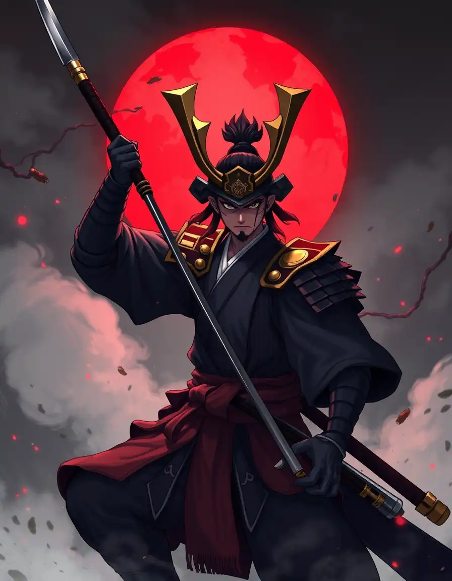 Samurai in anime style in demon slayer inosuke