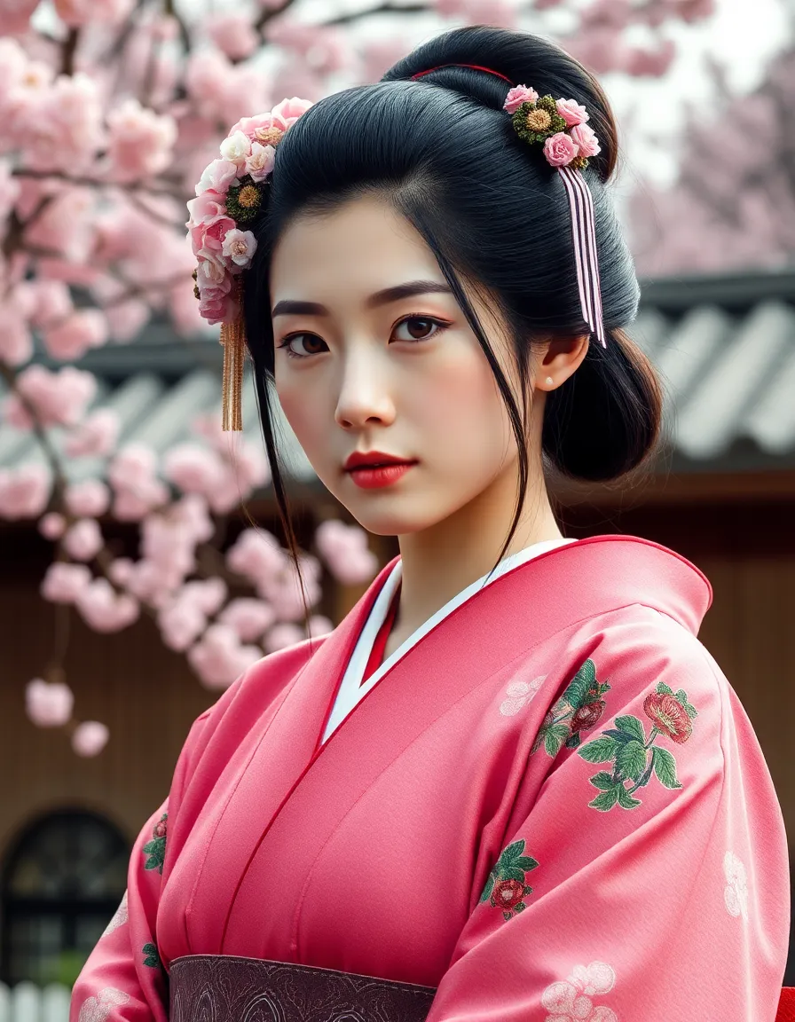 head and shoulders, beautiful onna-bugeisha, pink