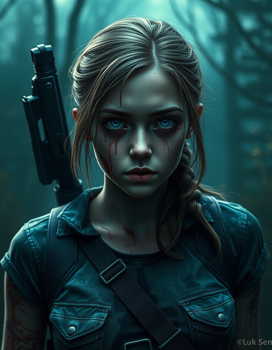 Create a teenage girl zombie apocalypse survivor in resident evil style