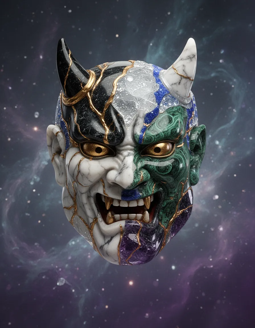 A flawless, hyper-realistic Oni mask floating autonomously, suspended entirely on its own within a weightless, atmospheric void of shimmering aether. The mask is masterfully crafted from highly polished [BASE MATERIAL], deeply veined and seamlessly composited with [SECONDARY MATERIAL]. This rare secondary infusion perfectly complements the main stone in color and texture, elevating its ancient, striking aesthetic. The mask's features are dynamically contorted into an expression of absolute, extreme [SINGLE EMOTION], capturing every nuanced micro-expression, furrowed brow, and intense tension with lifelike accuracy. Highest quality, extremely detailed, photorealistic textures, 8k resolution, high definition, dramatic volumetric lighting, unique masterpiece.
Generation Variables
To get the shifting effects you want from generation to generation, simply replace the bracketed sections with a new combination each time you run it.
Material Combinations (Base + Secondary):
Midnight obsidian infused with veins of liquid gold.
White Carrara marble composited with glowing lapis lazuli.
Frosted sea glass marbled with crushed diamond inlay.
Raw malachite veined with molten copper.
Deep amethyst infused with iridescent bismuth.
Extreme Emotions:
Seething rage
Utter despair
Manic euphoria
Paralyzing terror
Profound grief