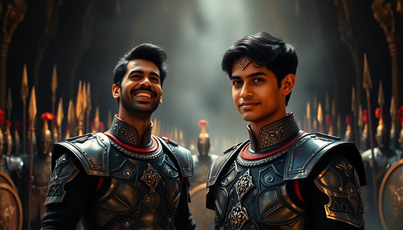 Hyper realistic cinematic fantasy scene, Prince Veerbhān laughing arrogantly in King Rudraketu’s dark royal court, head slightly tilted back with cruel confidence, armored soldiers standing in massive numbers behind him holding spears and shields, while Prince Devansh stands alone in the foreground calm and fearless, golden-blue aura softly surrounding him, sharp contrast between Veerbhān’s mocking expression and Devansh’s composed gaze, dramatic cinematic lighting, epic fantasy confrontation still, ultra-detailed faces, armor, and environment, 8K realism, aspect ratio 16:9
😈 Character Prompt – वीरभान (Consistent Villain Prince Look)
Prince Veerbhān, arrogant and ruthless royal prince, sharp angular facial features, mocking smile, cold cruel eyes, short dark hair, wearing dark metallic armor with red accents, confident aggressive posture, aura of pride and overconfidence, hyper realistic cinematic fantasy villain character, ultra-detailed face and armor, 8K realism
👑 Character Prompt – राजकुमार देवांश (Calm Before Storm – Same Look)
Prince Devansh of Suryagarh, tall radiant warrior prince, sharp heroic facial features, glowing golden-blue eyes, long dark hair flowing, awakened royal warrior attire with luminous golden armor accents, standing alone calmly, unshaken by numbers, aura of justice and destiny, hyper realistic cinematic fantasy hero, ultra-detailed, 8K realism
🏰 Environment Prompt – दरबार + सेना
Dark royal court filled with thousands of armored soldiers, spears, shields, banners of Rudraketu kingdom, torch-lit oppressive atmosphere, sense of overwhelming numbers, hyper realistic cinematic fantasy environment, ultra-detailed, 8K realism