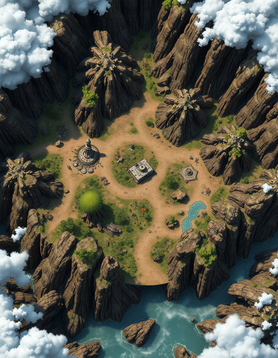 make me a clear fantasy hunger games arena map which contains very many biomes with exotic extreme terrain. The map is for DND