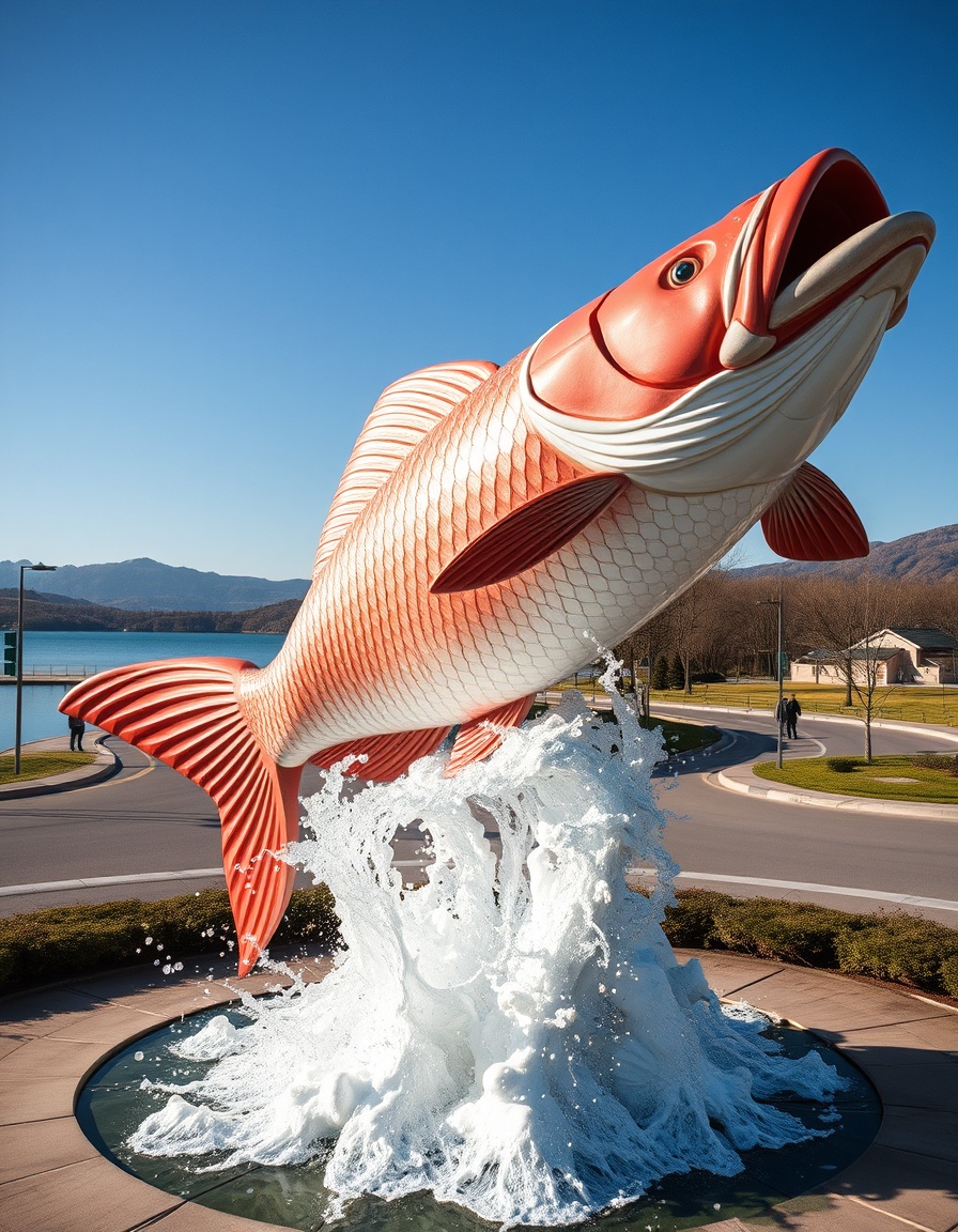 GenTube | Monumental public sculpture of a giant carp jumping out of t...