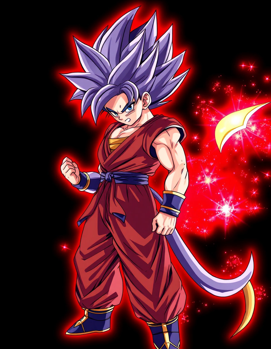 Goku supper Saiyan 4, Dragon ball GT, Goku super Saiyan 4 from dragon ball GT, dragon ball GT background, looking at viewer, full body view of Goku super Saiyan 4 GT, red sparkling aura, black background, og character with the tail, anime style, dragon ball gt anime style, dragon ball anime style