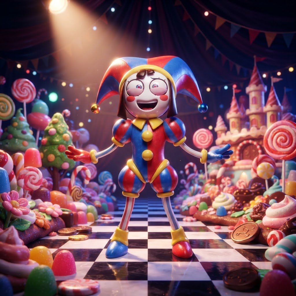 Pomni in the Candy Kingdom, delighted