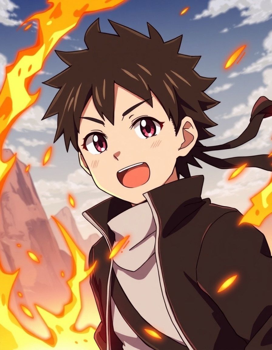 Genera el anime de fire forcé entre un chico llamado shinra kusakabe con los dientes en sierra