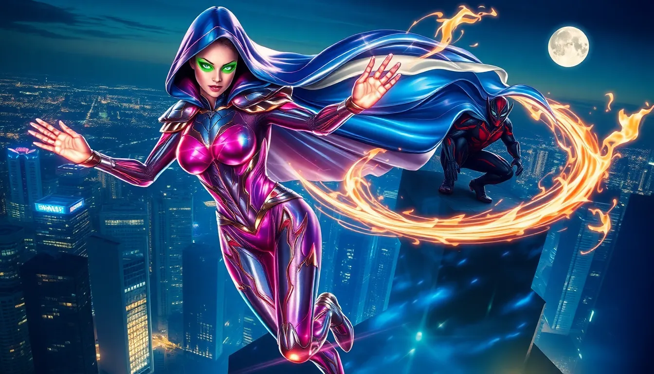 1. Photon Mirage
Prompt:
“Marvel-style superhero, female, cloaked in shimmering translucent armor that refracts light into rainbow patterns, can bend light to create illusions, floating above a neon-lit city at night, hands glowing with prismatic energy, dynamic heroic pose, cinematic comic book style.”
2. Iron Viper
Prompt:
“Male Marvel-style superhero, snake-themed armor with metallic scales, retractable venomous blades in arms, glowing green eyes, crouching atop a skyscraper, city at dusk, dramatic wind effect on cape, intense action comic style, cinematic lighting.”
3. Wisp
Prompt:
“Young Marvel superhero, ethereal and ghostly, can phase through walls and turn invisible, trailing blue-white mist as she moves, urban alley background, mysterious vibe, moonlight reflecting on mist, Marvel comic book style, highly detailed and cinematic.”
4. Emberlash
Prompt:
“Fire-based Marvel-style superhero, long flaming whip as weapon, red-orange glowing armor with black accents, flames swirling around hands, standing in ruined street, sparks and smoke everywhere, cinematic lighting, dynamic action comic style.”
5. Gearshift
Prompt:
“Tech-based Marvel superhero, male, cybernetic arms and mechanical legs, can shapeshift body parts into gadgets and tools, futuristic city rooftop background, holographic displays floating around him, comic book Marvel style, detailed dynamic pose, cinematic light reflections.”
Real life