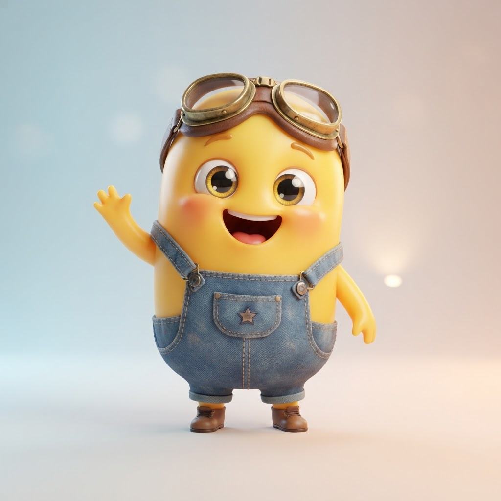 Despicable Me OC maker hero: cheerful yellow minion-style original character, overalls and goggles