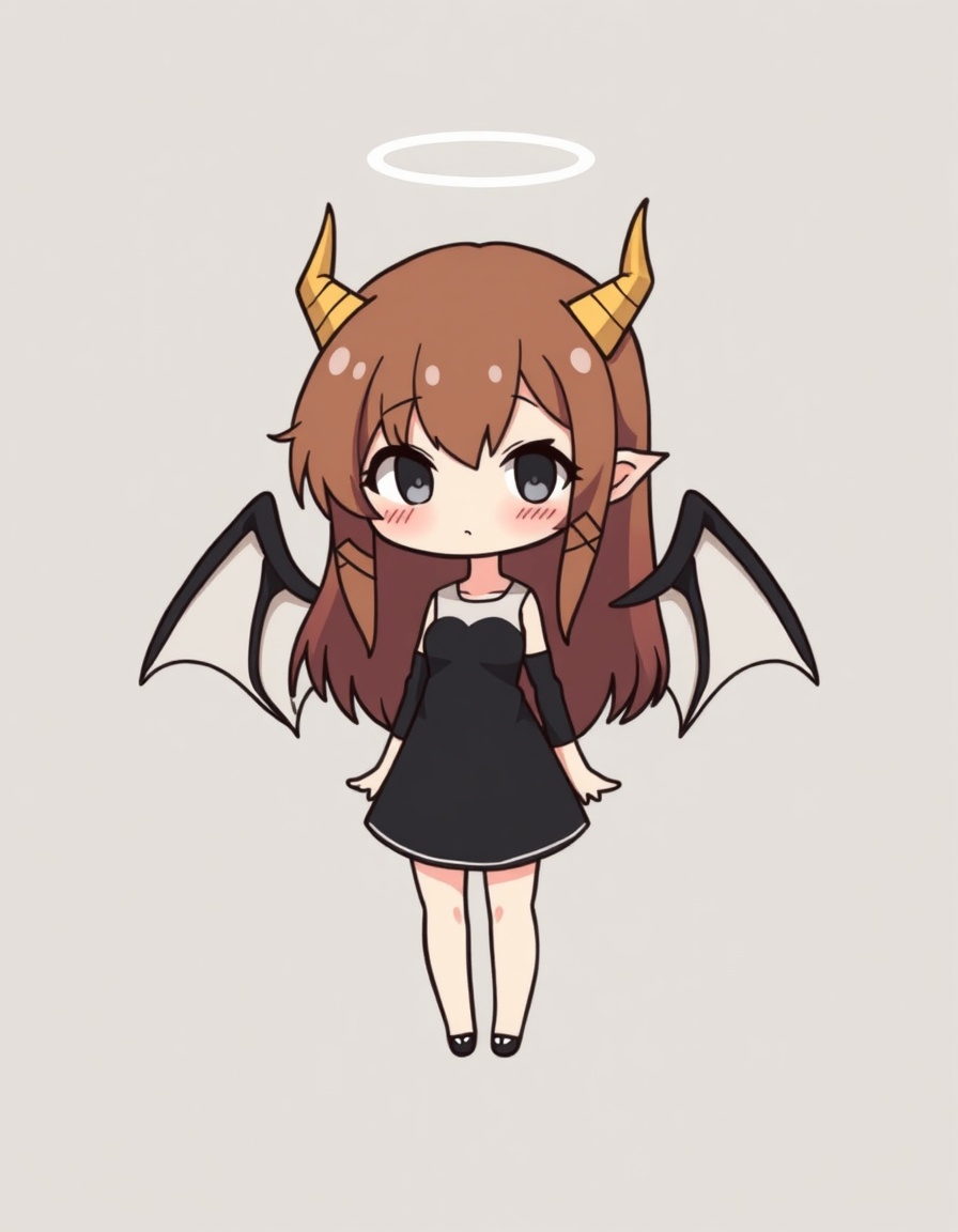 Simple female chibi with both angel wings and demon horns