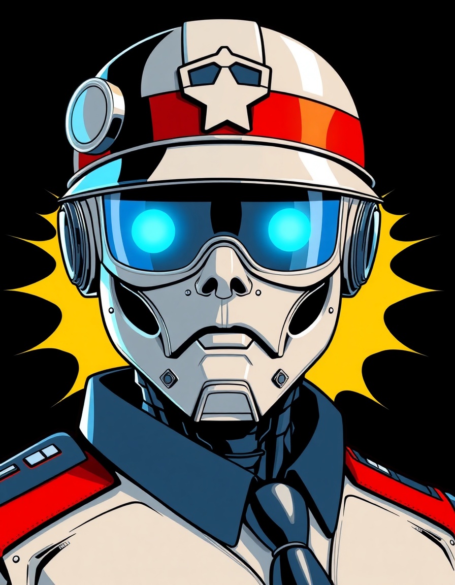 a robo cop character in the style of a comic book hero