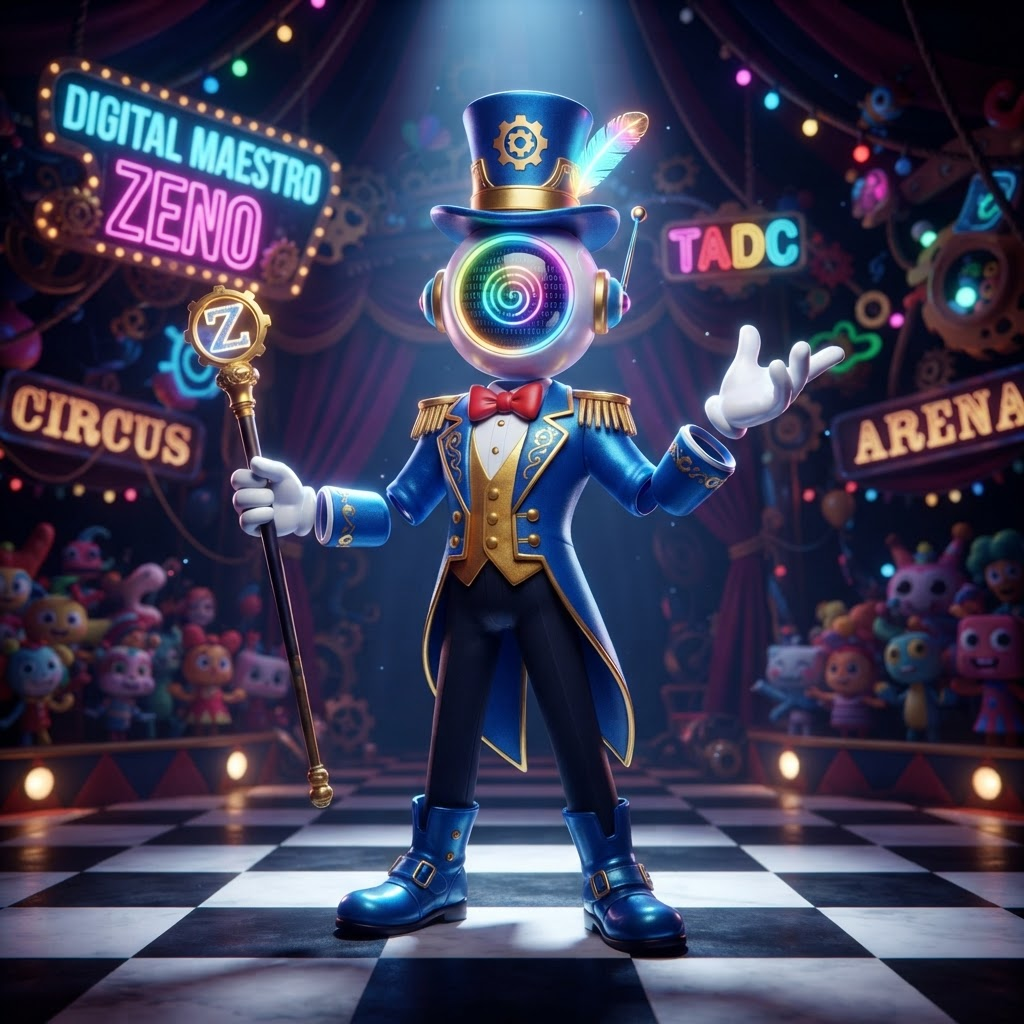 Original AI ringmaster OC inspired by Caine, blue coat