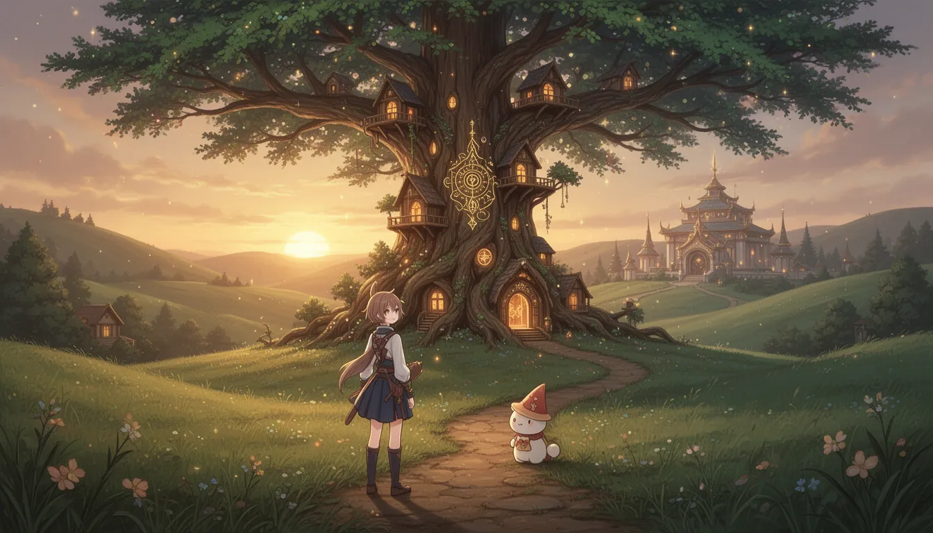 in a serene fairytale-inspired narrative space defined by soft spectral lighting, high-value glow gradients, and chromatic harmonies reminiscent of illuminated manuscripts and storybook illustration, a gentle anime-style protagonist stands amidst a lush, rolling green valley at golden hour. the tall, gnarled trunk of an ancient world tree, reminiscent of a cedar of lebanon, towers above them, its dense, vibrant green foliage a vibrant contrast to the warm, ethereal glow of the late sunset. delicate, intricate details adorn the tree's bark, as if telling ancient tales of mysticism and wonder.
small, cozy wooden cottages and dwellings, built directly into the thickest branches and the base of the trunk, seem to glow with a warm, golden light, inviting the protagonist to enter their peaceful, magical world. the winding dirt path leading away from the tree across the valley floor seems to weave a tale of adventure and discovery, as if the very earth itself were singing a gentle, soothing melody.
a whimsical, "solarpunk" meets "classic fantasy" aesthetic permeates every aspect of this enchanted world, from the disciplined poses of the protagonist to the ritual tools and monastic geometry of the ember monastery, which stands in the background as a testament to the harmony between nature and spirituality.
as the soft, volumetric lighting filters through the branches, creating a peaceful, magical atmosphere, the color palette is dominated by deep greens, warm ambers, and earthy browns, evoking a sense of ancient wisdom and mysticism. the protagonist's anime-style features, with bold linework, controlled chromatic harmonies, and simplified yet expressive facial geometry, seem to blend seamlessly with the fantastical world around them, as if they were an integral part of the narrative itself.
in the midst of this breathtaking, high-fantasy digital painting, the delicate, whimsical world of kawaii comes alive, where anything can be transformed into a delightful, endearing character, much like a tiny, plush toy or a delicate, hand-painted ceramic figurine. and yet, amidst this sense of wonder and enchantment, a deep, abiding sense of peace and tranquility pervades, as if the very world itself were a manifestation of the eternal, boundless love that lies within the human heart.
the air is filled with the sweet scent of wildflowers, and the soft chirping of birds carries on the breeze, adding to the sense of wonder and enchantment that pervades this magical world. as the late sunset casts its warm, golden light upon the scene, a sense of awe and reverence washes over, for in this world of wonder, even the most mundane objects are suffused with the power of magic and enchantment.
