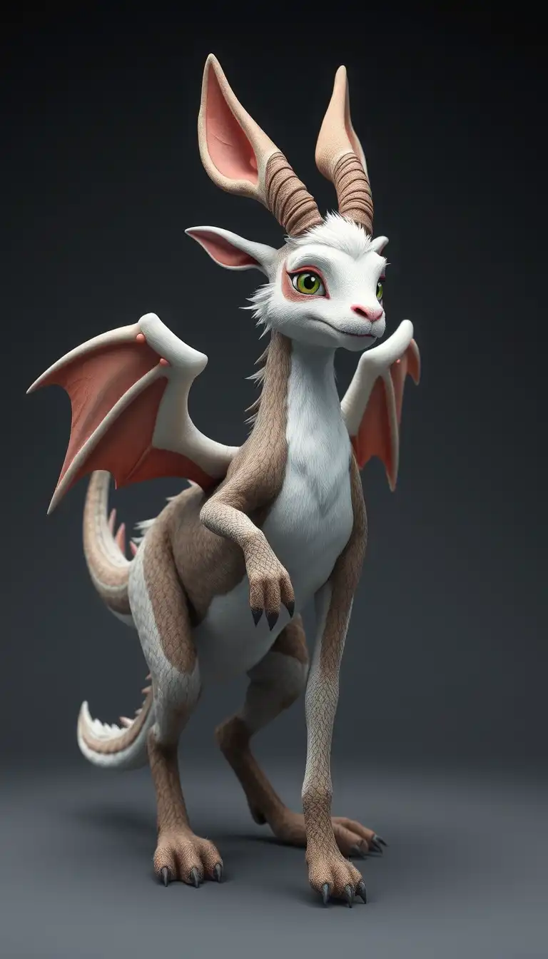 Anthro dragon bunny goat hybrid fullbody character render bipedal fursona furry art