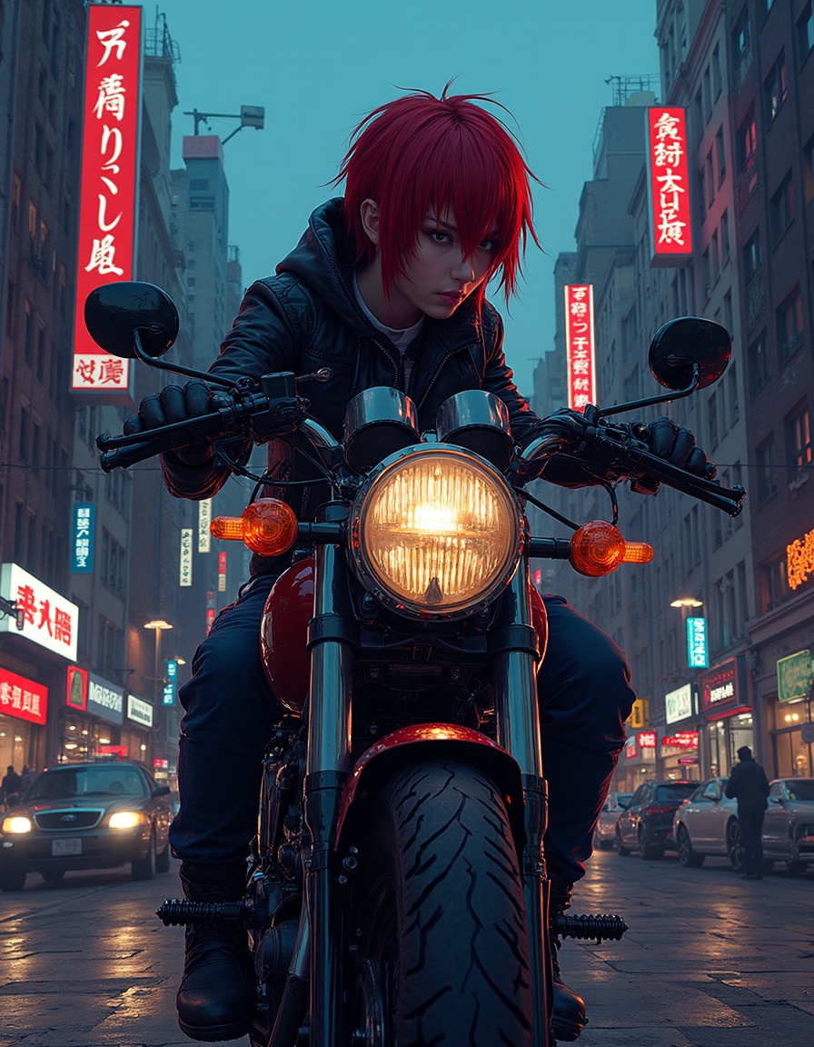 akira anime style city avatar cyberpunk on motorcyle pixel momotaro style
