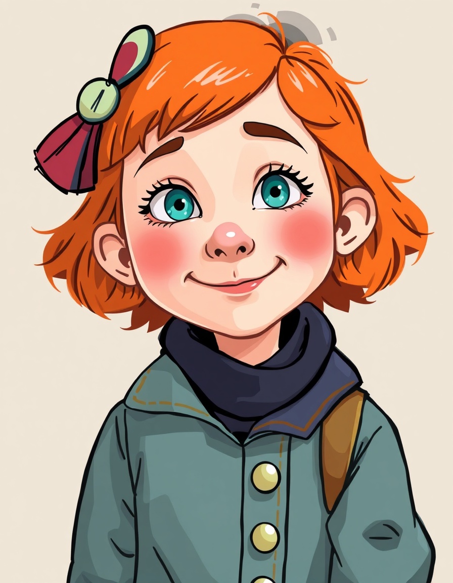 Transform the subject from the uploaded image into a character in the style of Charlie and Lola (children's cartoon). Match the official cartoon look - thin sketchy outlines, flat colors, childlike proportions, playful hand-drawn charm, and simple textures.
Retain the subject's original clothing, hairstyle, facial features, accessories, skin tone, pose, and expression - but reinterpret them as if they belong in the Charlie and Lola can I upload a photo?