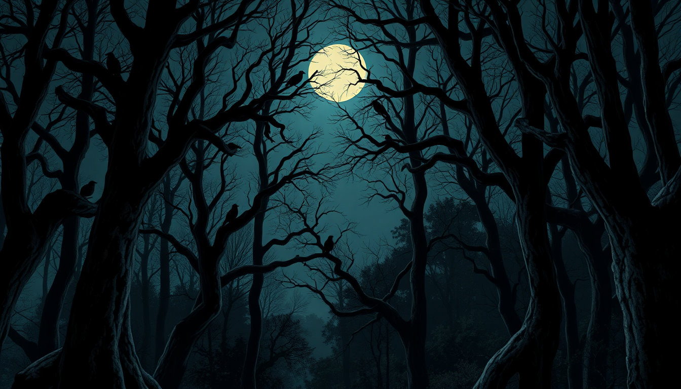 in a darkly lit and foreboding forest, the only source of lighting comes from faint, flickering moonlight casting eerie shadows on the trees, with an emphasis on atmospheric perspective to create depth and make the scene feel hauntingly isolating. the dark lighting block exudes an aura of unease, as if something sinister lurks just beyond the treeline. the trees, with gnarled branches twisted and tangled, stretch up towards the sky like grasping fingers, their bark rough and weathered. in the midst of this ominous setting, a vibrant painting style emerges, reminiscent of the classic works by j.c. leyendecker, with bold lines delineating the silhouettes of towering trees, their high contrast colors evoking a dramatic sense of tension. the style is characterized by a nostalgic, antique quality, as if it were plucked from the pages of an 80s graphic novel. the hard-cel shading and vintage flair of the j.c. leyendecker block add a layer of sophistication, with crisp, defined edges and vibrant hues that seem almost otherworldly. upon closer inspection, the trees seem to be transformed, as if their limbs have been repurposed to create homes for an abundance of birds, each species represented with intricate detail. the digital oil painting block brings forth a level of realism, with textures so lifelike they appear almost palpable, every feather, every branch, and every delicate pattern of tree bark meticulously rendered to create an immersive experience. the vibrant, hyper-realistic quality of this block imbues the scene with an almost surreal feel, as if it has been conjured from the very essence of the forest itself. at the same time, the paintery medium block adds an artisanal touch, as if the entire scene has been crafted by the skilled hand of a master painter, with layered glazes and fine brushwork creating a sense of depth and history. the painterly finish is so realistic that it's as if the image has been rendered on canvas, the natural texture of the digital medium almost indistinguishable from the real thing. the matte-painting sensibility of the background and the concept-art quality refinement of the characters create a cohesive, cinematic feel, drawing the viewer in and refusing to let go. in this eerie, yet captivating scene, the trees stand as living, breathing entities, their twisted branches a testament to the dark, primal power that lies at the heart of nature.