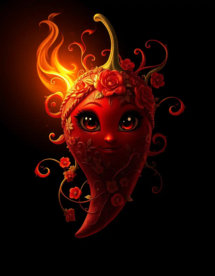 GenTube | a vibrant red chilli with an endearing face, rendered in ult...
