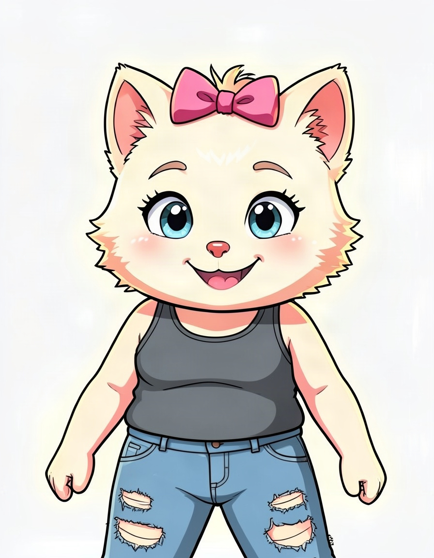Dress the character in a tank top and ripped jeans while preserving their face, hairstyle, and colors exactly as in the original portrait.